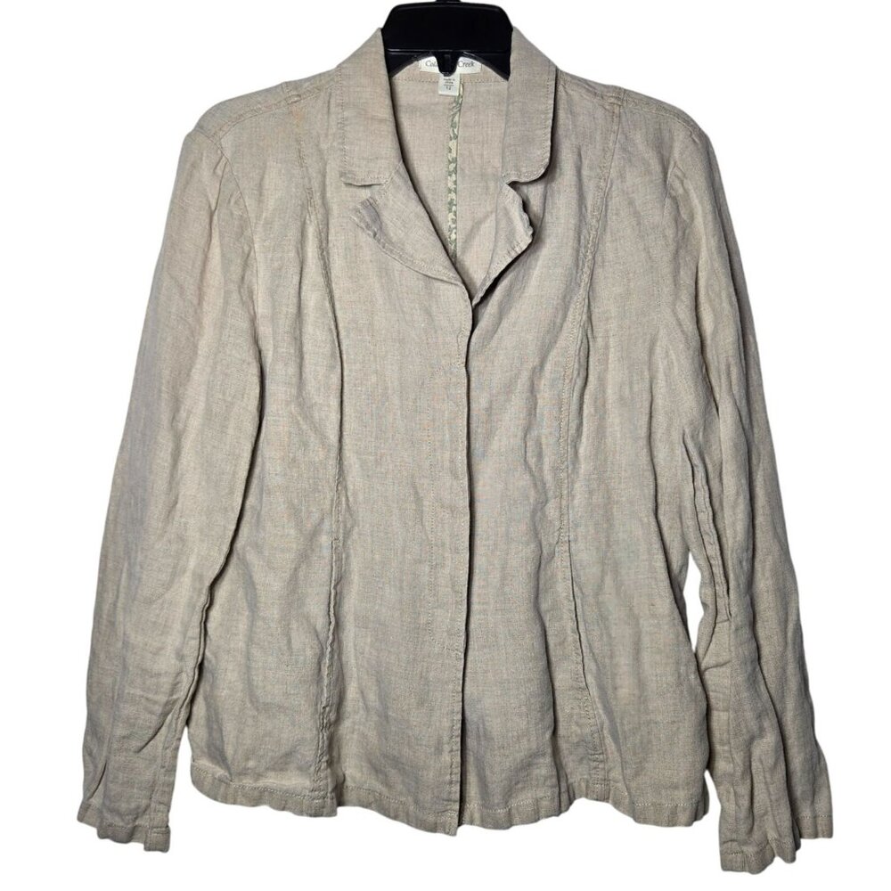 Coldwater Creek Womens 100% Linen Beige Button Front Blazer Size 12 Breathable